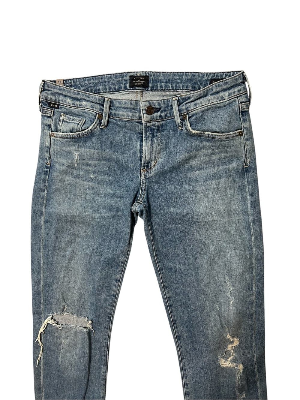 Citizens of Humanity Racer Low Rise Skinny Distressed Medium Wash Denim Jeans - Picture 2 of 15